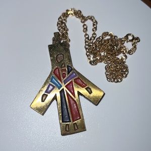 1970 Terra Sancta Guild Pendant Israel & Gold-Tone Metal Chain